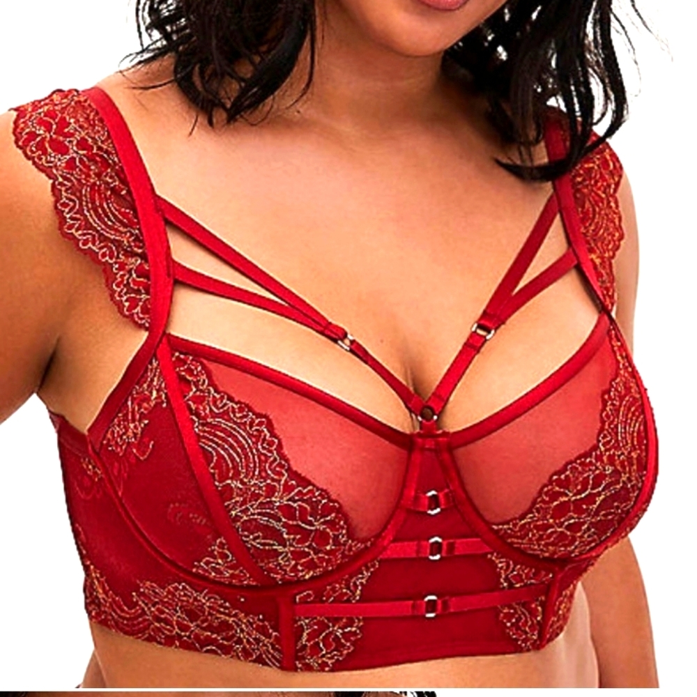Torrid Red Lace Harness Longline Underwire Bra 3